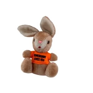 Vintage Russ Berrie Plush Bunny "Somebunny Loves You" Orange Shirt Soft Toy 7"